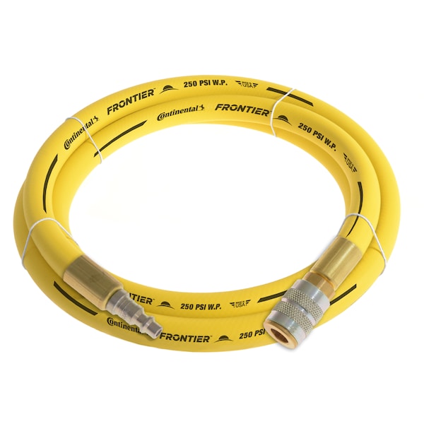 1/2" x 10' Yellow EPDM Air Hose, 300 PSI, 1/2" Ind. Interchange M+F QC